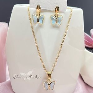 18k Gold Filled Blue Topaz Butterfly Earrings & Necklace Set 🦋✨